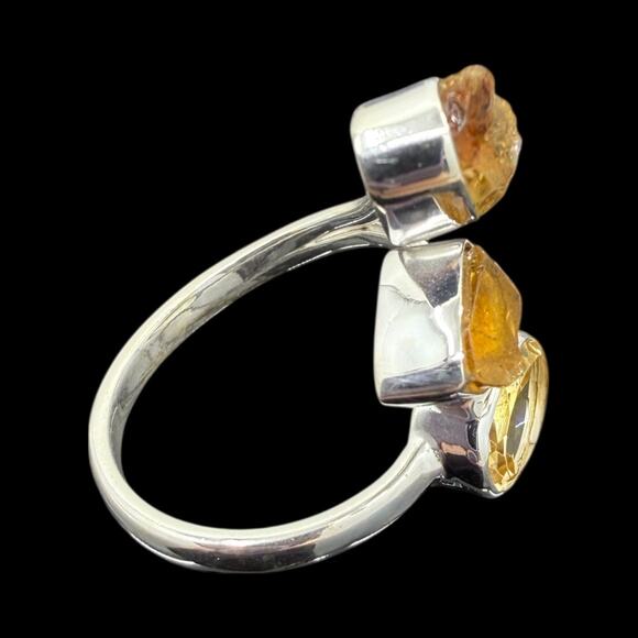Natural Raw Citrine Faceted Citrine Ring 925 Sterling Silver Size - Picture 3 of 6